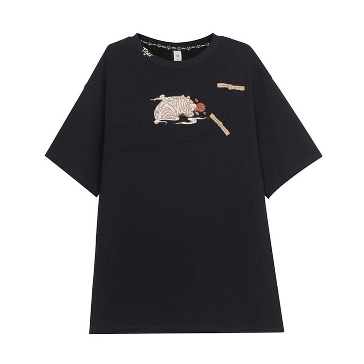 Vintage Embroidery Buckle Tasesel Vest Loose T-Shirt Dress - Modakawa modakawa