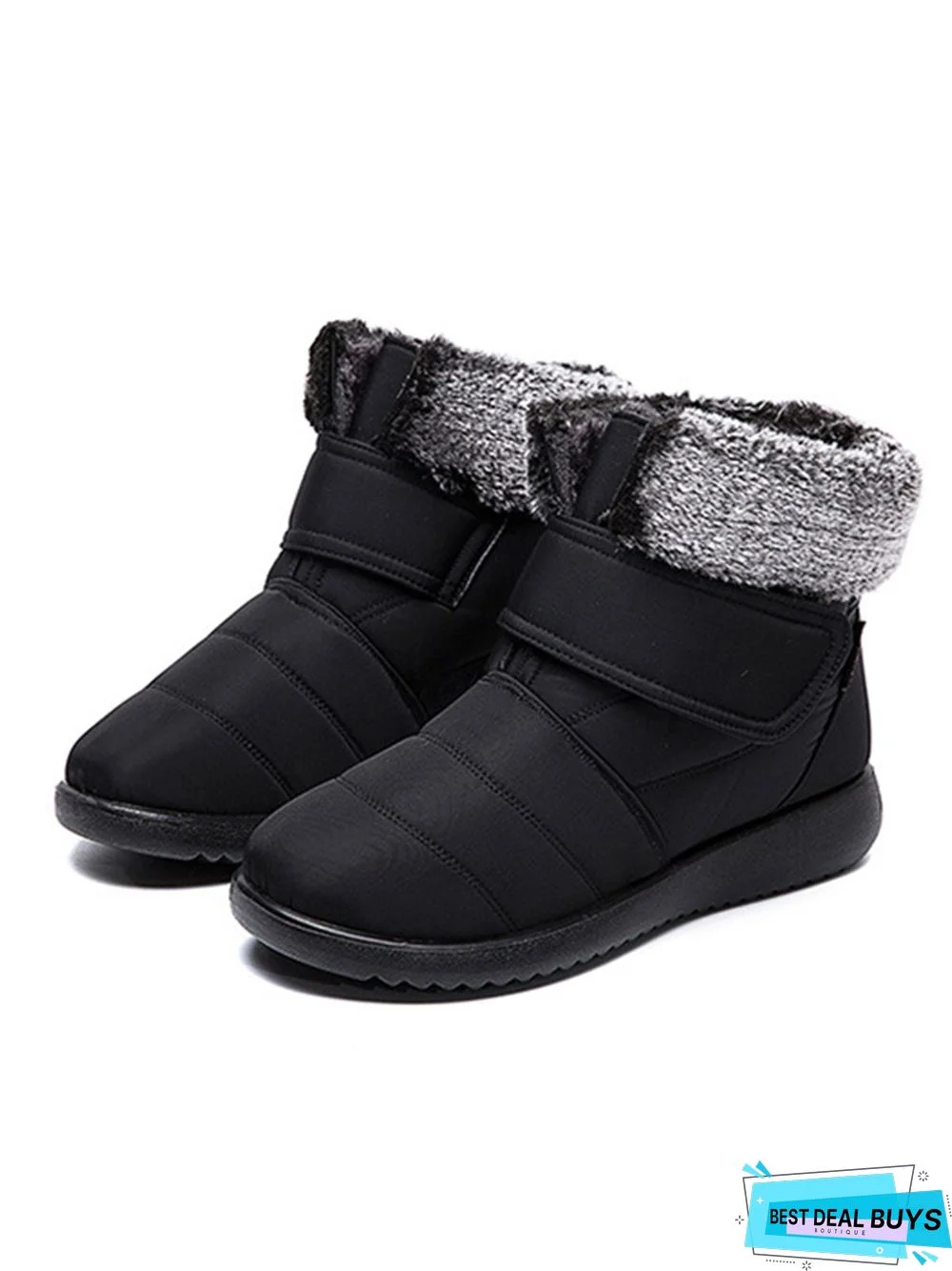 Faux Fur Cuff Snow Boots with Hook and Loop