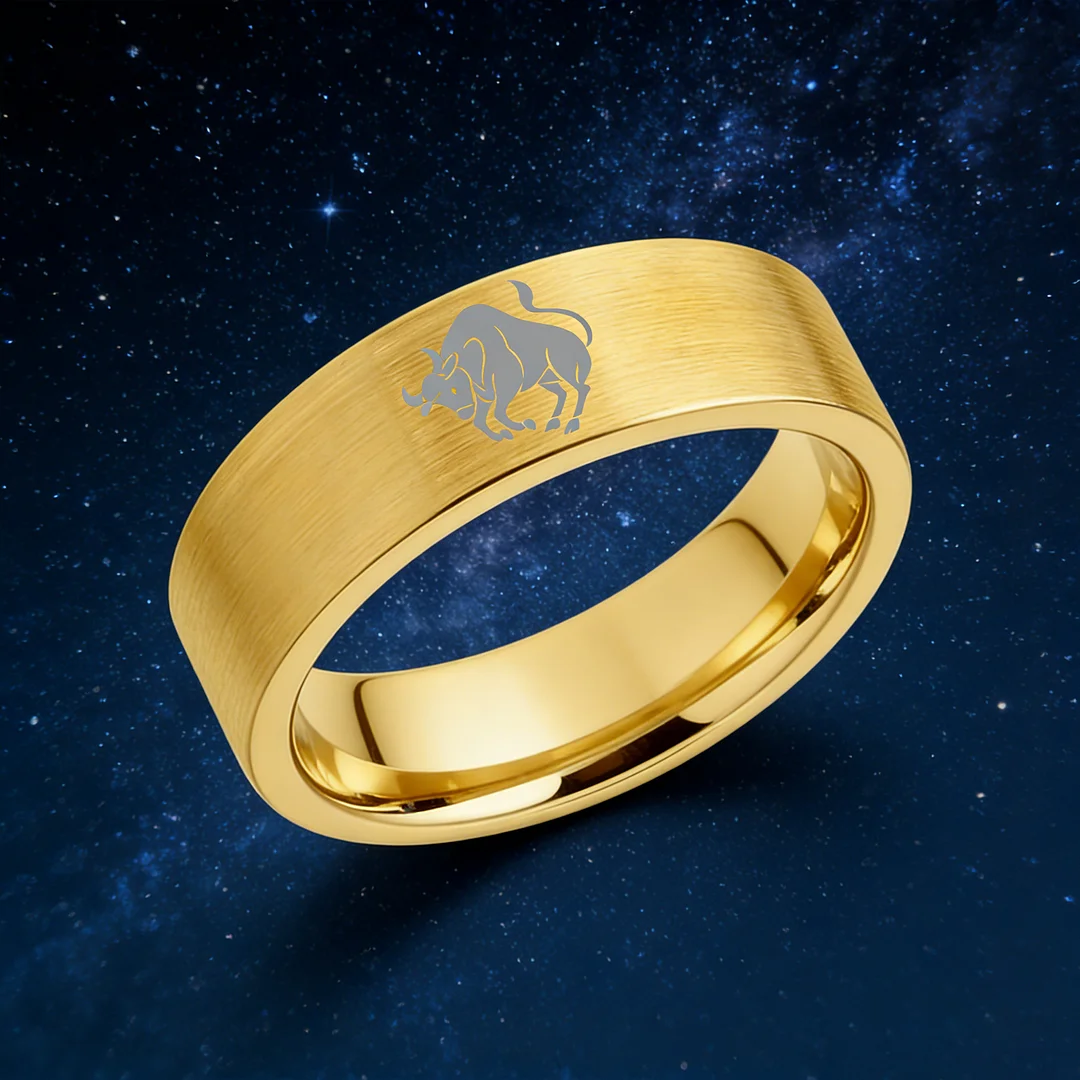 Taurus Tungsten Carbide Rings Gold Flat Wedding Band Comfort Fit Men and Women 4MM 6MM 8MM 