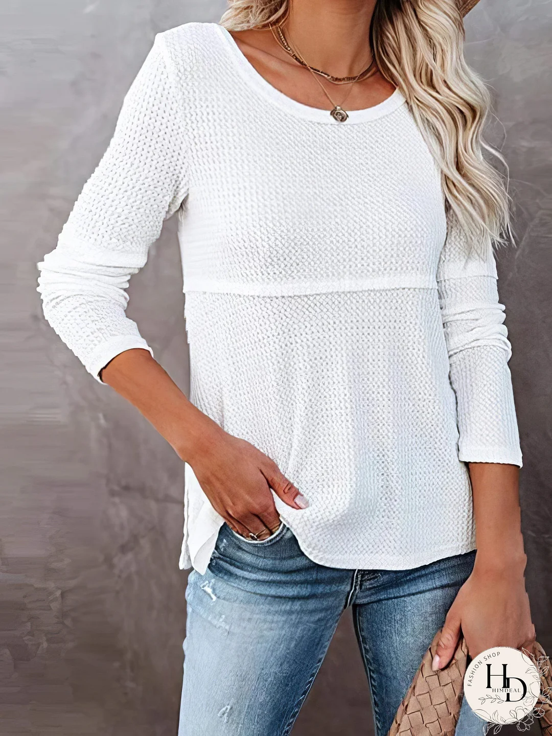 Women's Waffle Knit Long Sleeve T-Shirt