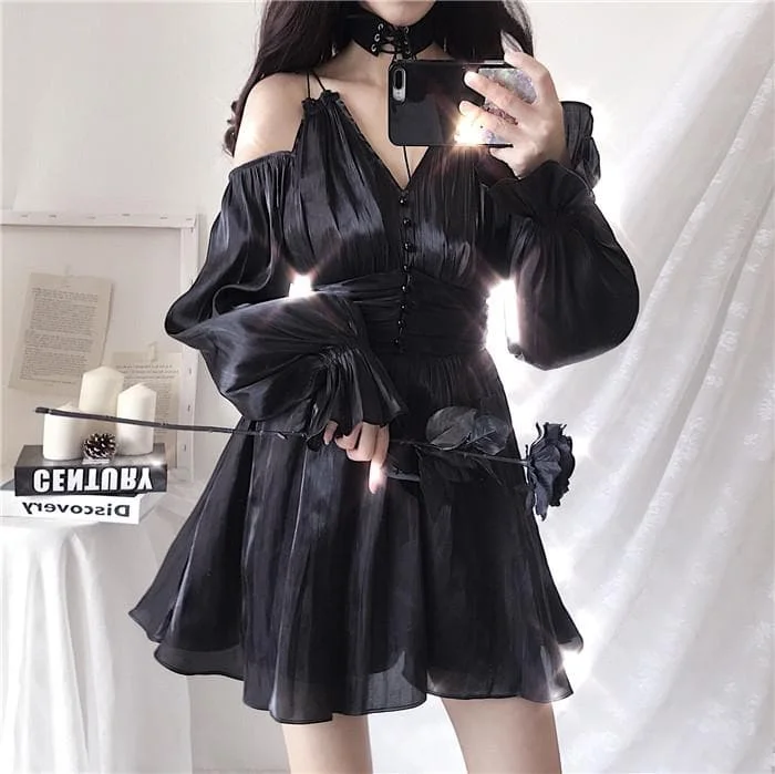 Black/White Sweet Falbala Off Shoulder Dress SP13912
