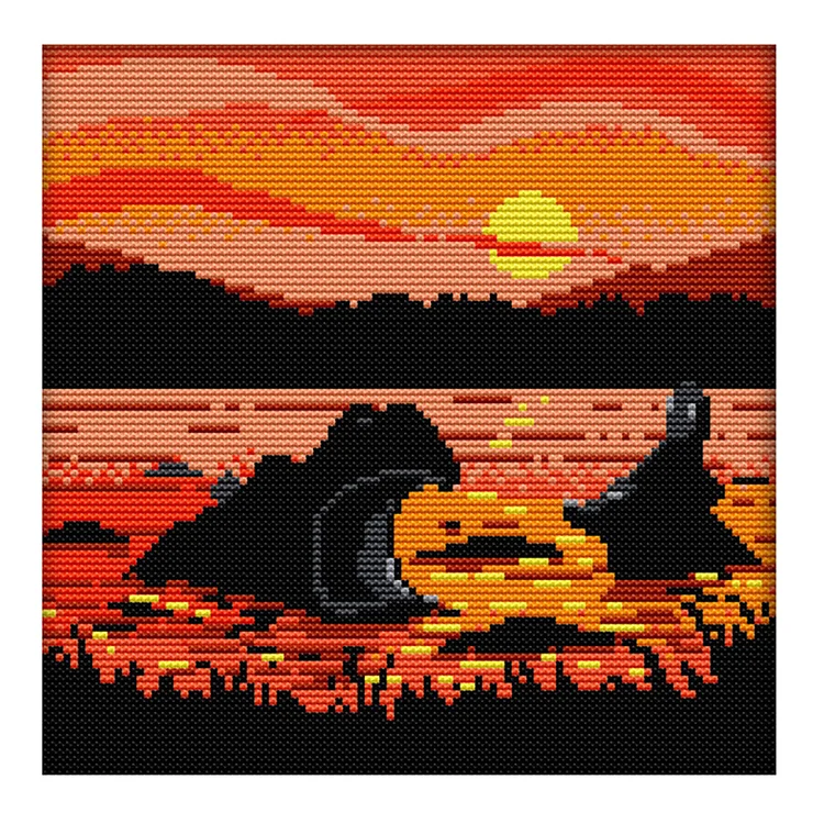 Sunset Hippo 14CT Printed Cross Stitch Kits (23*23CM) fgoby