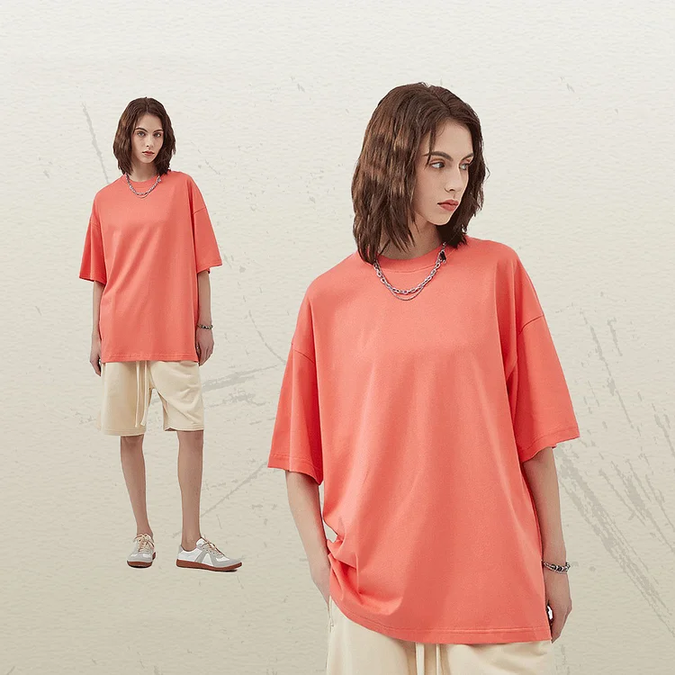 Premium Weight Cotton Crewneck T-Shirt - pink orange  Stunahome.com