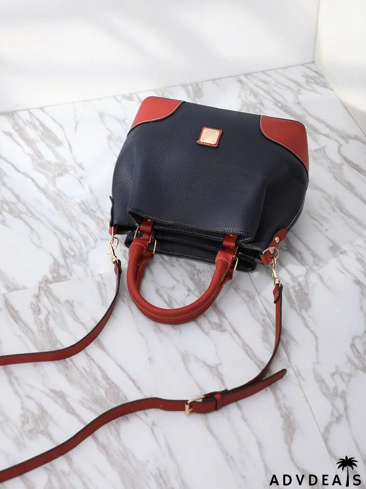 Colorblock Pattern Stitch Trim Tote Bag