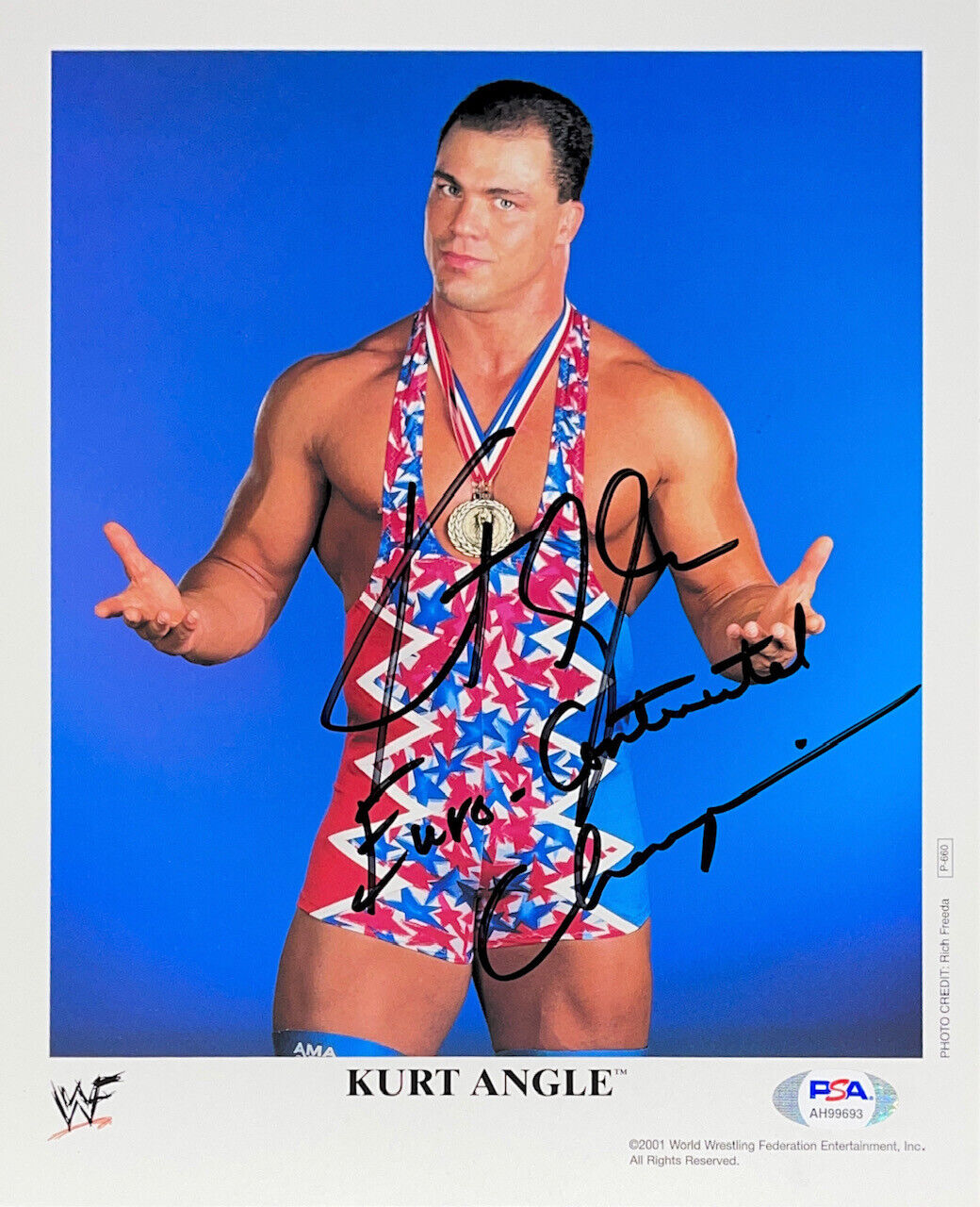 WWE KURT ANGLE P-660 HAND SIGNED AUTOGRAPHED 8X10 PROMO Photo Poster painting WITH PSA COA 10