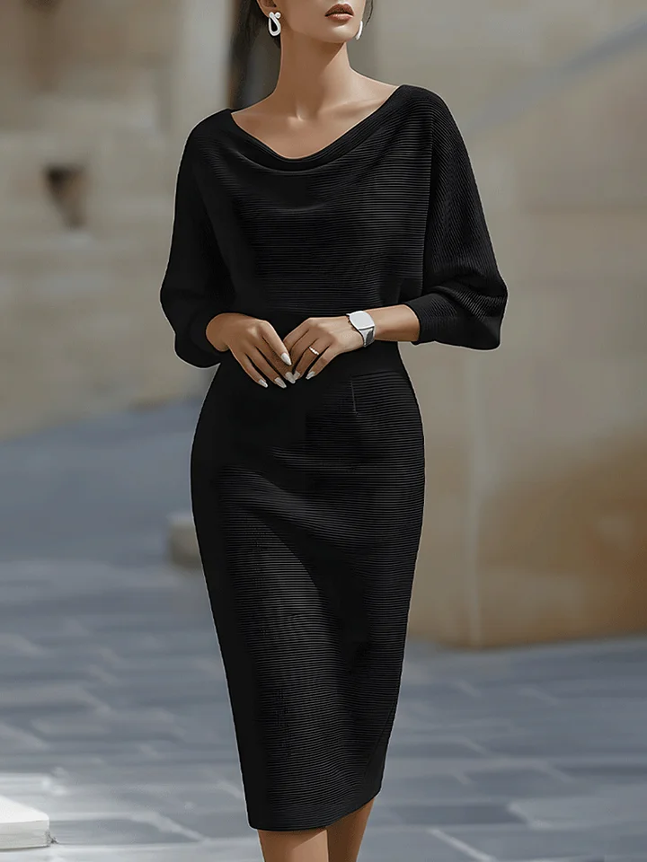 black midi asymmetric dress Opaline Asymmetric Neck Slash Short Sleeve Midi Dress – Disturbia