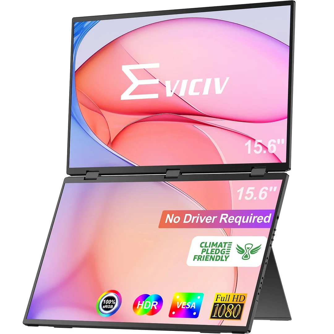 EVICIV Dual Stacked 15.6 „Folding Monitor Triple Portable Display Bulit în Stand VESA Reglați liber ecranul OSD Menu pentru PC Window