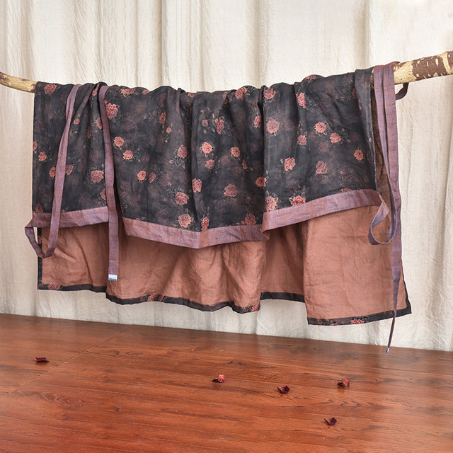 Retrofads Original Design Women Loose High Waist Retro Printed Linen Wrap Lace Floral Skirt