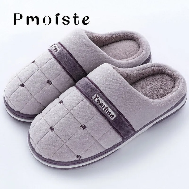 Fashion Gingham Slippers Women Large Size 43-47 Suede Soft Winter Slippers for home TPR Mixed Colors Men Indoor Shoes