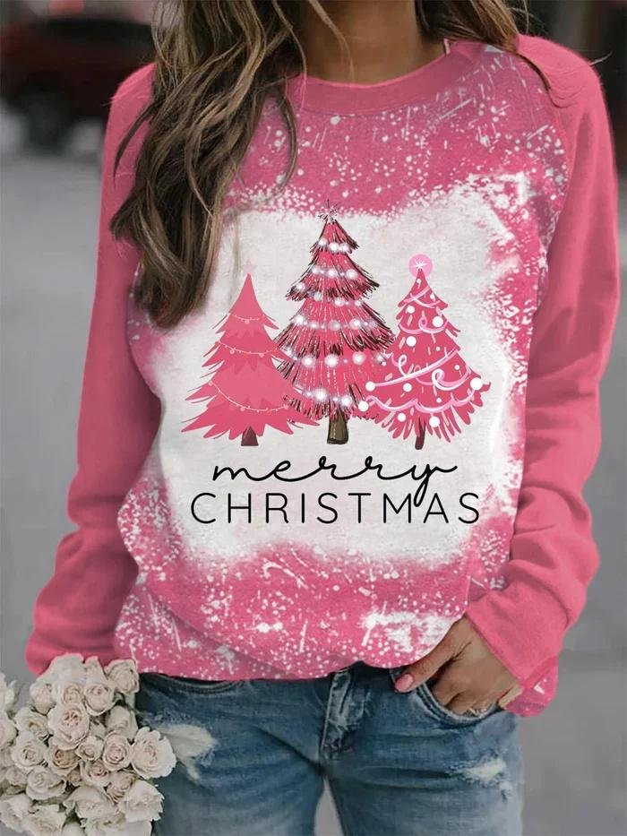 Women's Merry Christmas Christmas Tree Glitter Print Casual Sweatshirt