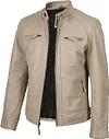 🛒Jaquetas masculinas de couro leg&iacute;timo de cordeiro da fjackets - jaqueta de couro acolchoada estilo motociclista (Cafe Racer), com z&iacute;per.
