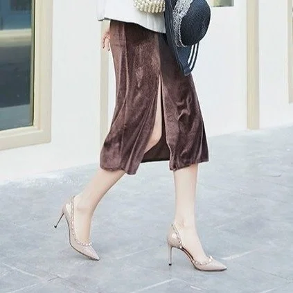 Churchf Churchf Autumn Summer New Rivets Tip Side Empty High Heels Women's 8CM Temperament Sexy Shallow Single Shoes