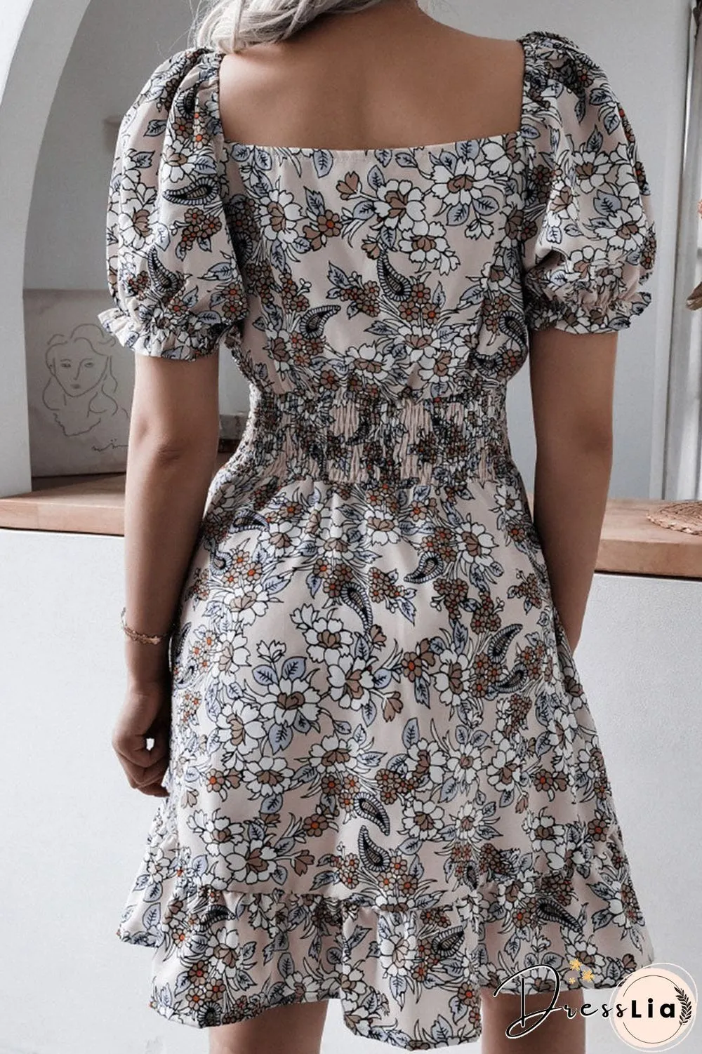 Fashion Casual Print Split Joint Square Collar A Line Dresses
