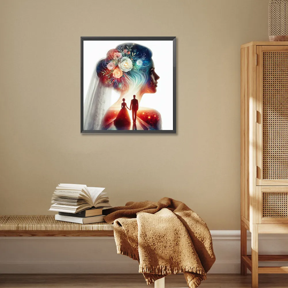 Diamond Painting - Full Round Drill - Romantic Wedding Silhouette(Canvas|30*30cm)