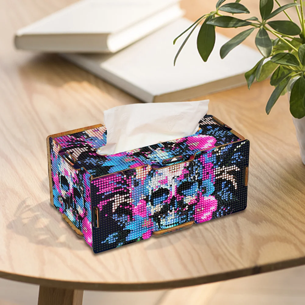 Flower Skull Diamond Painting Tissue Box Wooden Diamond Art Tissue Storage Box