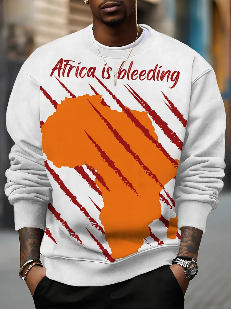 Men's Africa Is Bleeding African Map Print Cotton Casual Sweatshirt
