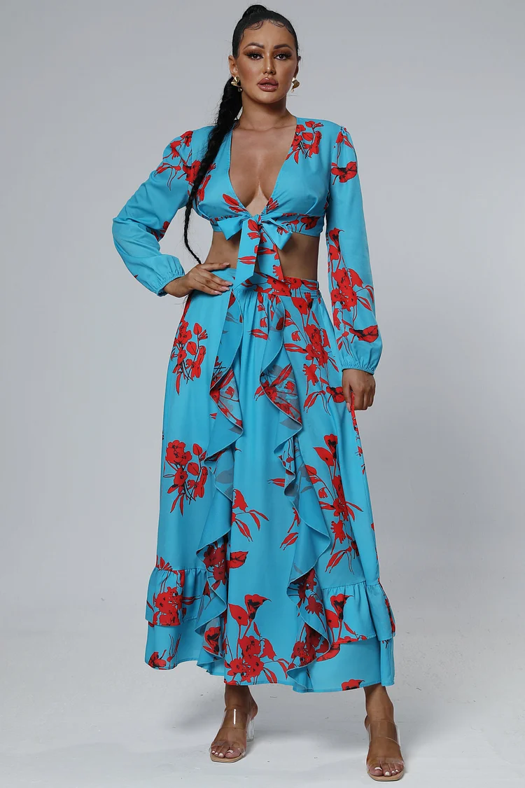 2pcs Long Sleeve Sets Red with Blue Harper Skirt Set Dresses