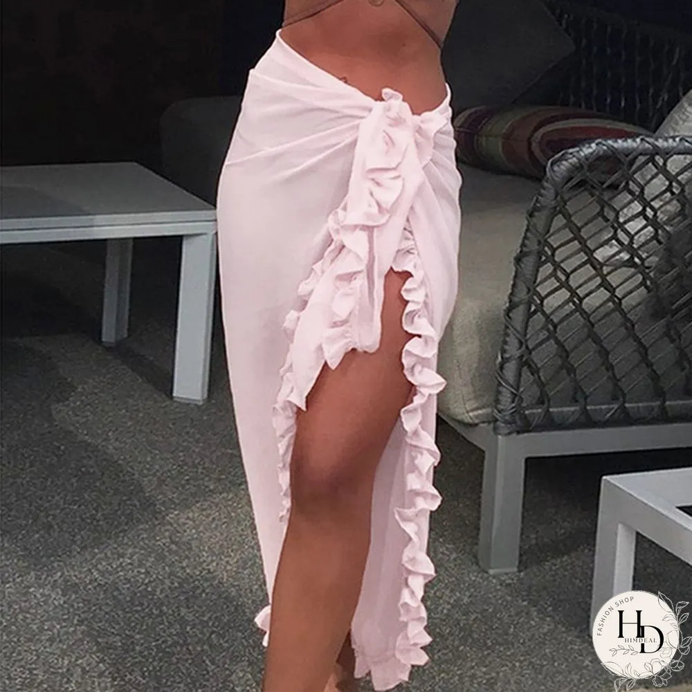Women Fashion Summer Beach Ruffles Bikini Cover Up Chiffon Wrap Skirts