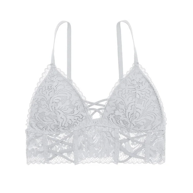 FINETOO Sexy Tops Women Hollow Out Bralette Wireless Bra Sexy Lace Bralette Women Tanks Comfortable Padded Top Sexy Lingerie New