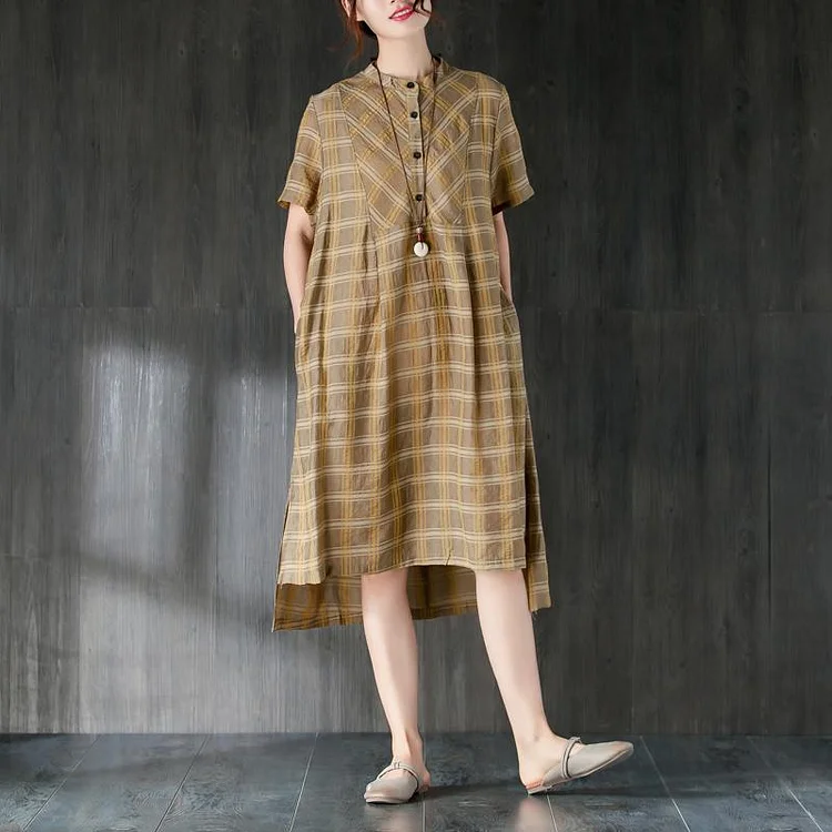 vintage Midi-length cotton dress plus size Lattice Summer Women Dress with Button