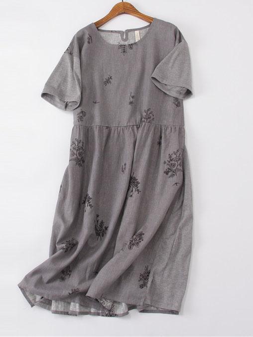 Cotton A-Line Short Sleeve Crew Neck Casual Dresses