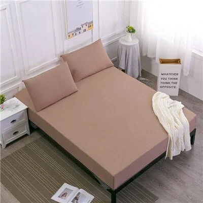 Solid Fitted Sheet With Elastic Band White Waterproof Bed Sheet Mattress Covers Bedsheet Queen Size Bed Sheets Set Hot Bed Linen