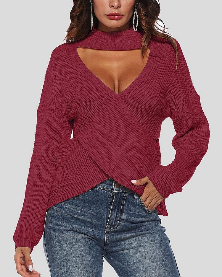 Keyhole Neckline Overlap Front Sweater - Shop Trendy Women's Clothing | LoverChic