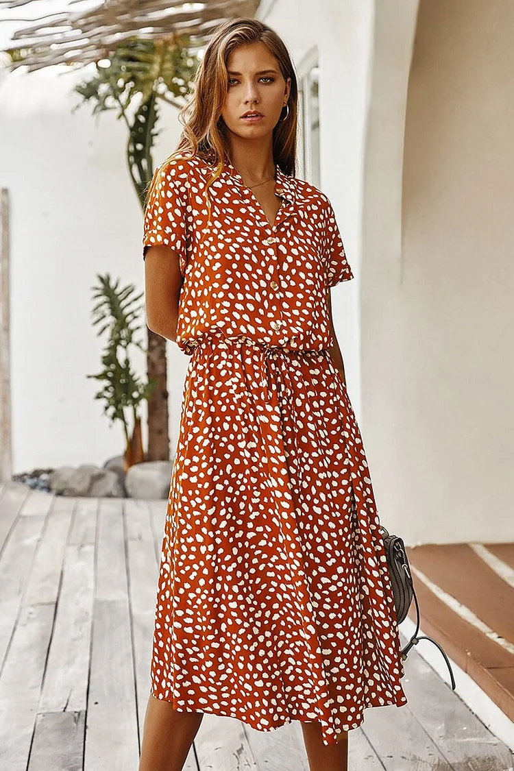 Luditu Midi Dress,  Sundress, Quinn Polka Dot in Orange Brick