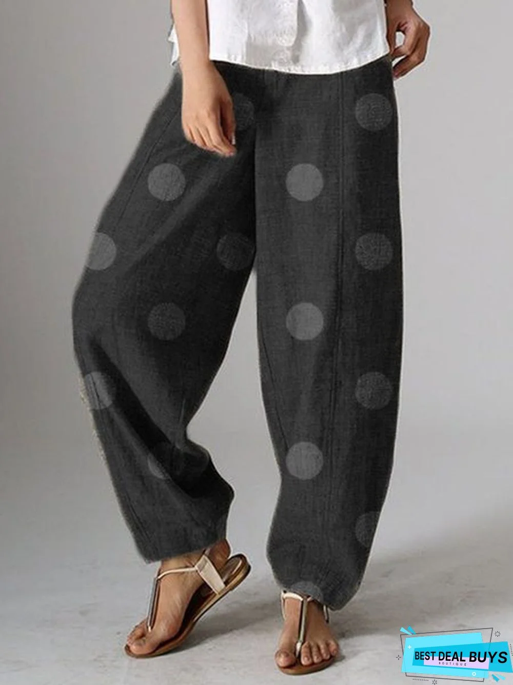 Polka Dots Cotton-Blend Casual Pants