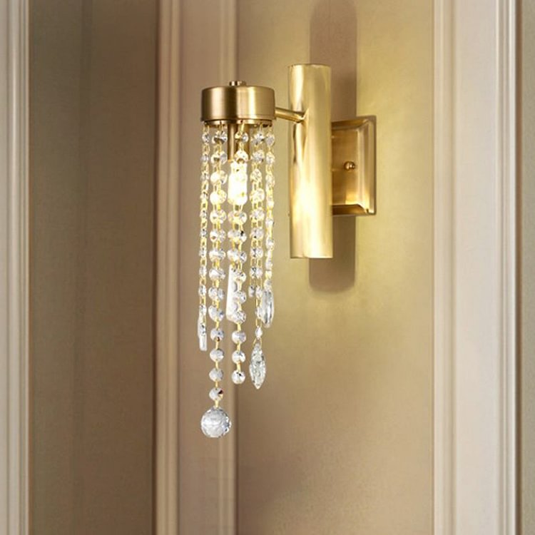 Cascade Bedroom Wall Sconce Light Vintage Crystal 1/2 Heads Gold LED Wall Lighting Fixture