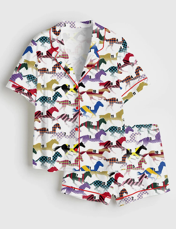 Women&rsquo;s Western Kentucky Derby 151st Run For The Horse Print Short Sleeve Satin Pajama Set