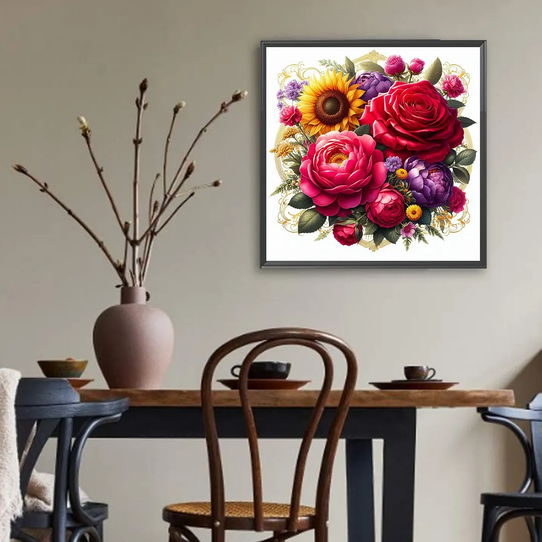Sunflower Roses Full DIY 5D Square Drill Diamond Paintings Picture Arts Craft for Adults/Beginners Gift Idea Home Wall Decor Crystal Art Paint by Diamond Crystal Rhinestones Painting Kits 35x35cm