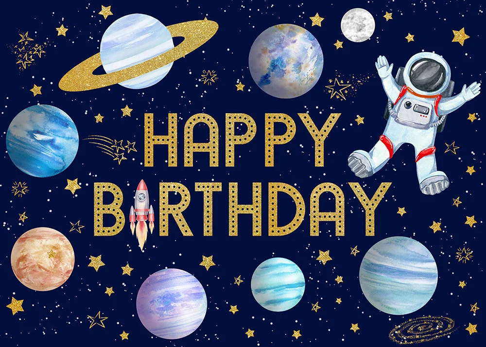 Universe Planet Space Astronaut Theme Happy Birthday Party Backdrop RedBirdParty