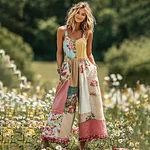 Women's Vintage Floral Patch Art Print Comfy Jumpsuit - Image 2