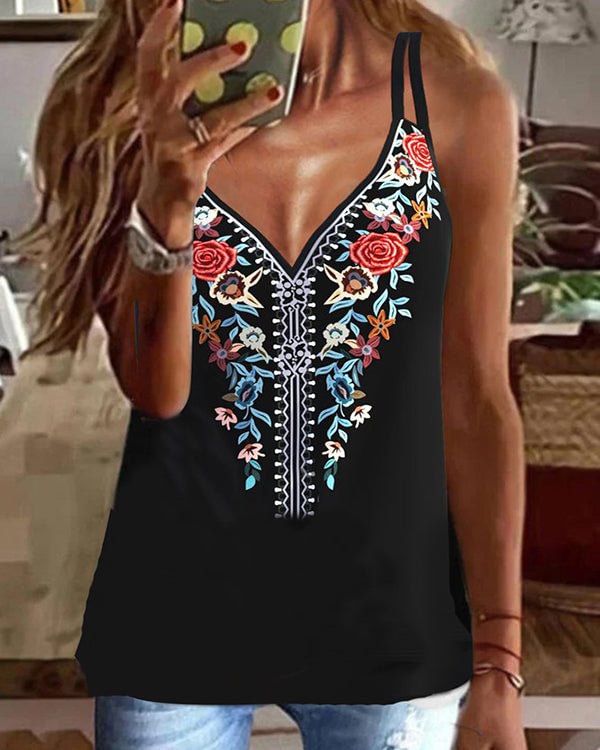 Tribal Folk Flower Print Loose Fit Holiday Beach Top
