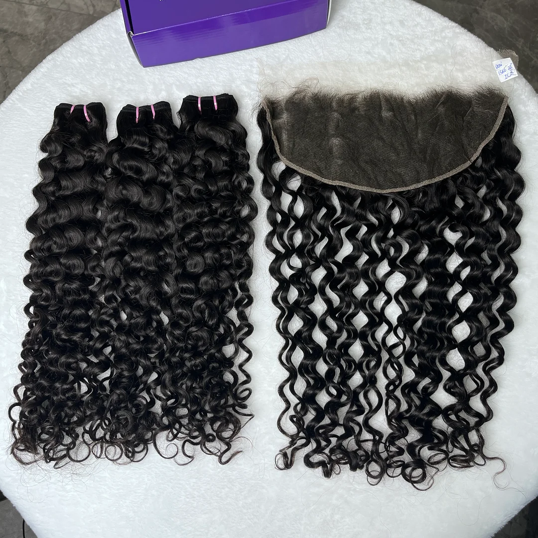 12A 3PCS + 13X4/13X6 HD Lace Frontal Water Wave 3 Bundles with Invisible HD Lace Frontal