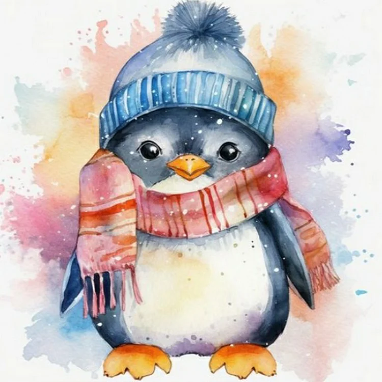 Watercolor Painted Penguin 40*40CM(Canvas) Full Round Drill Diamond Painting gbfke