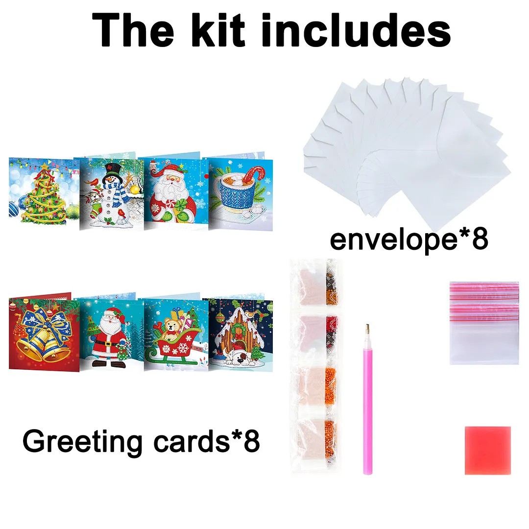 8PCS Christmas Tree DIY Diamond Painting Greeting Card Kits with Envelopes Diamond Art Greeting Cards Diamond Art Cards Kits for Adults DIY Crafts Family Friend Gifts