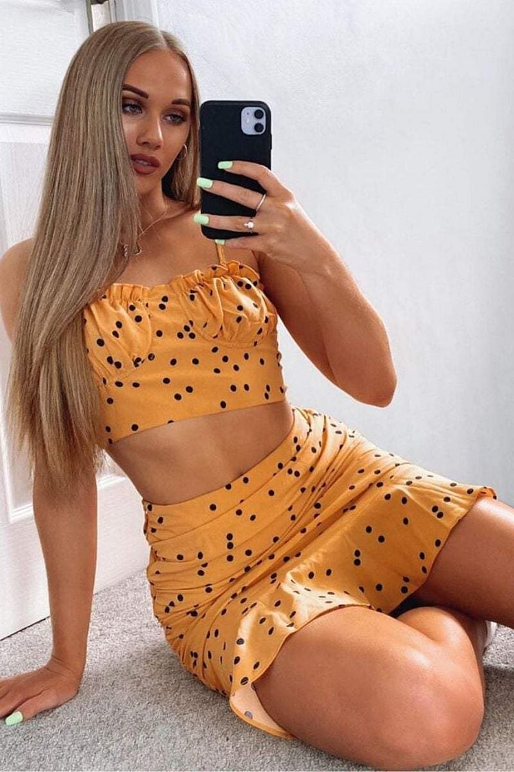 Orange Polka Dot Peplum Frill Skirt Katch Me