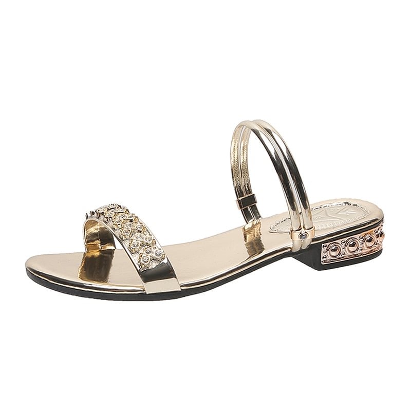 Comemore 2021 Wedding Bride Women Sandals Slippers Low Heels Shoes Comfort Ladies Rhinestone Gold Silver Female Footwear Elegant