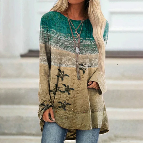 Baby Sea Turtles Beach Fiber Art Print Tunic