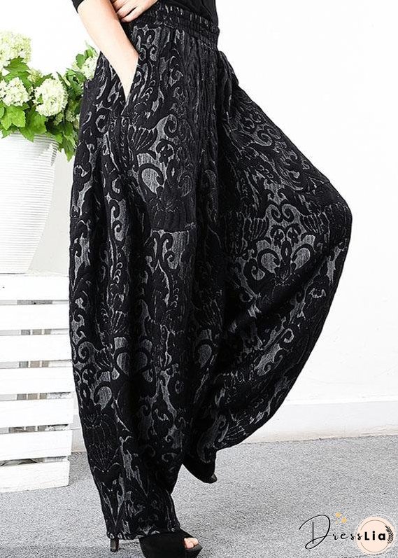 Simple Black retro Thick Jacquard Winter Pants