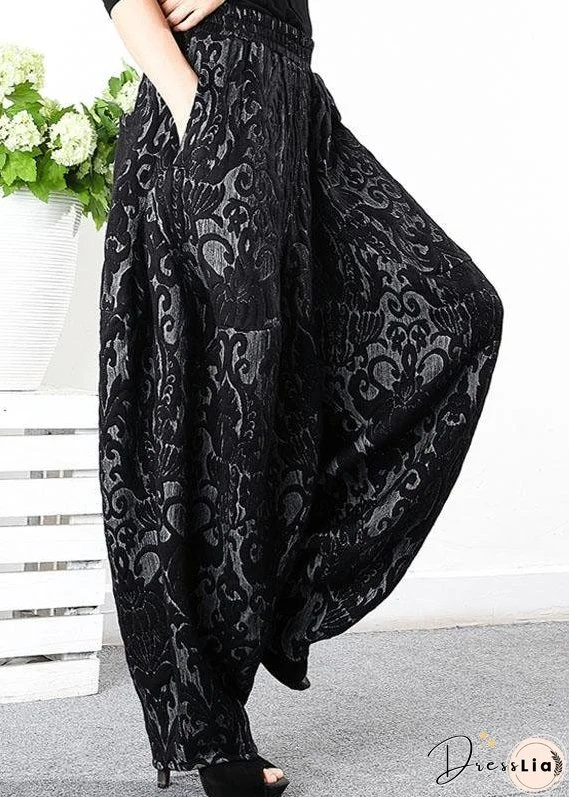 Simple Black retro Thick Jacquard Winter Pants