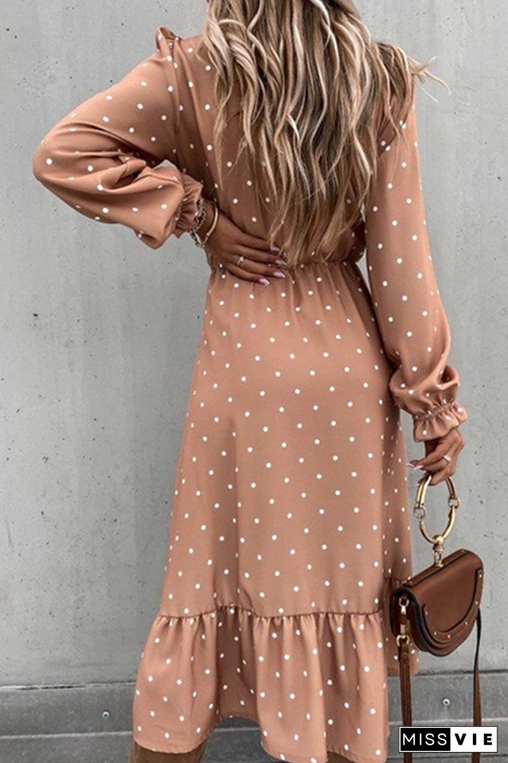 Casual Elegant Polka Dot Buckle Slit V Neck A Line Dresses
