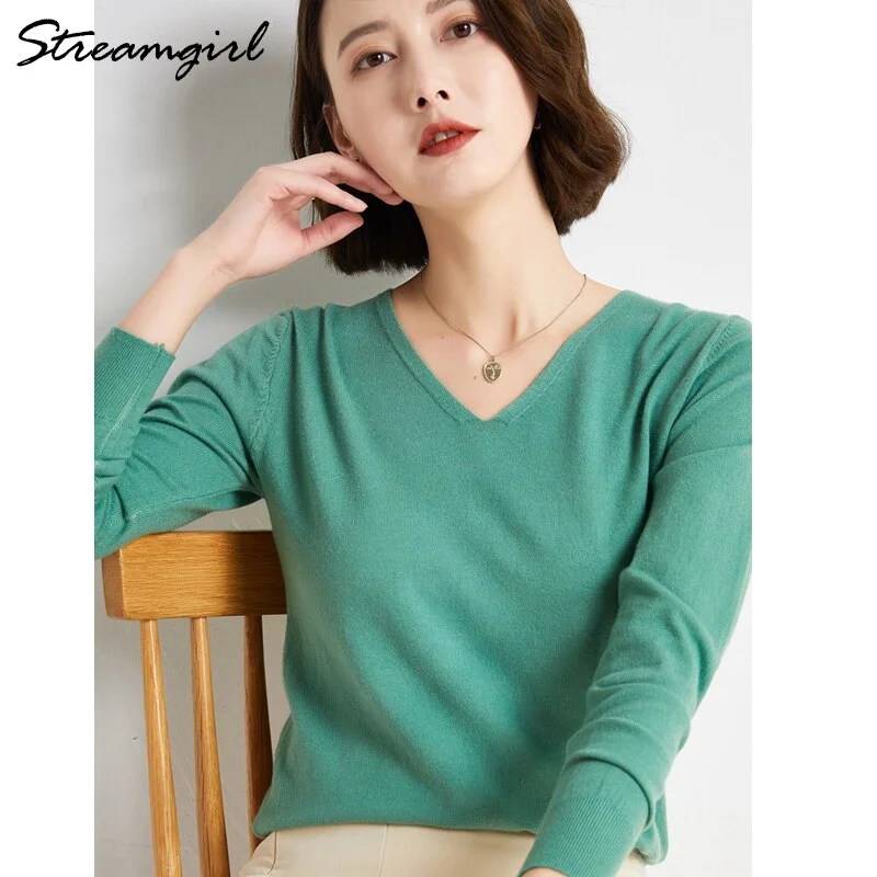 Toloer Women's Sweater 2021 White Jumper V Neck Ladies Winter Clothes Women Sweater Knitted Pullovers Sweaters For Women Fashion Winter