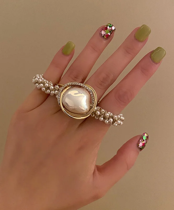 Modern White Alloy Pearl Zircon Hair Rope