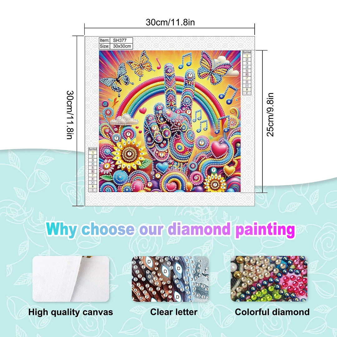 Diamond Painting - Partial Special Shaped Drill - Peace Hand(Canvas|30x30cm)