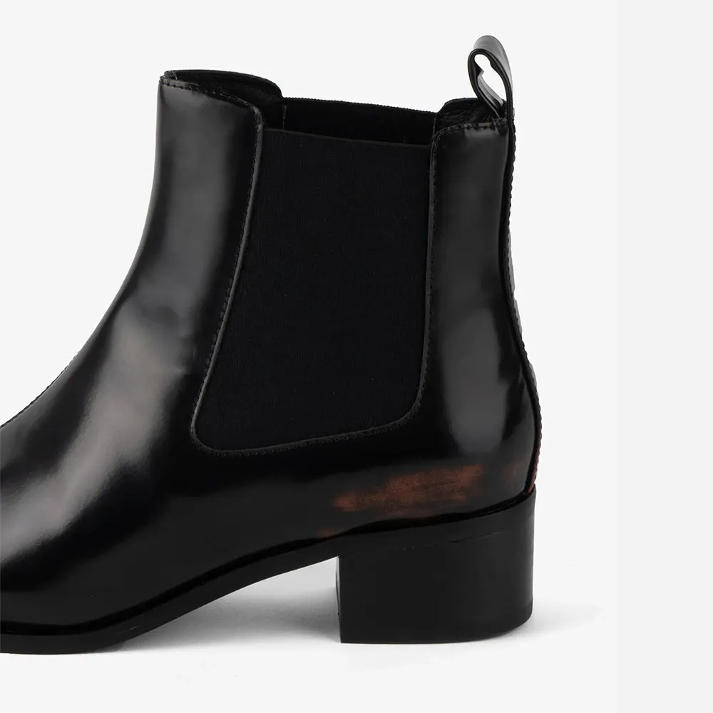 Classic Black Closed Toe Chunky Heel Pull On Chelsea Boots Women