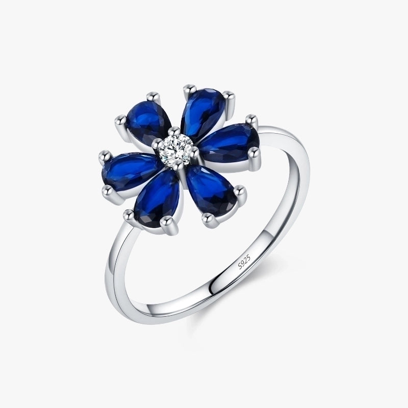Rhodium Plated 925 Sterling Silver Zircon Flower Rings