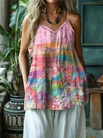 Women's Retro Cancer Awareness Ribbon Gradient Art Linen Art Linen And Cotton Camisole